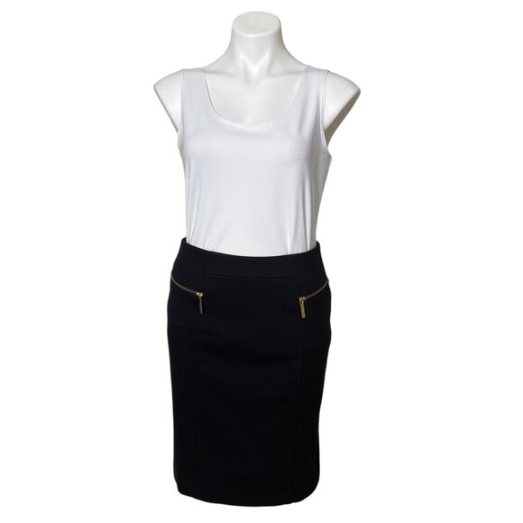 MICHAEL Michael Kors Pencil Skirt, Black w/Gold Exposed Zippers Women's Size 8 - Picture 2 of 10